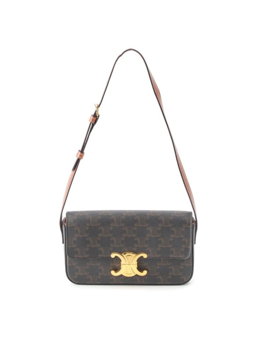 Celine Claude Triomphe Leather Shoulder Bag Tan Brown